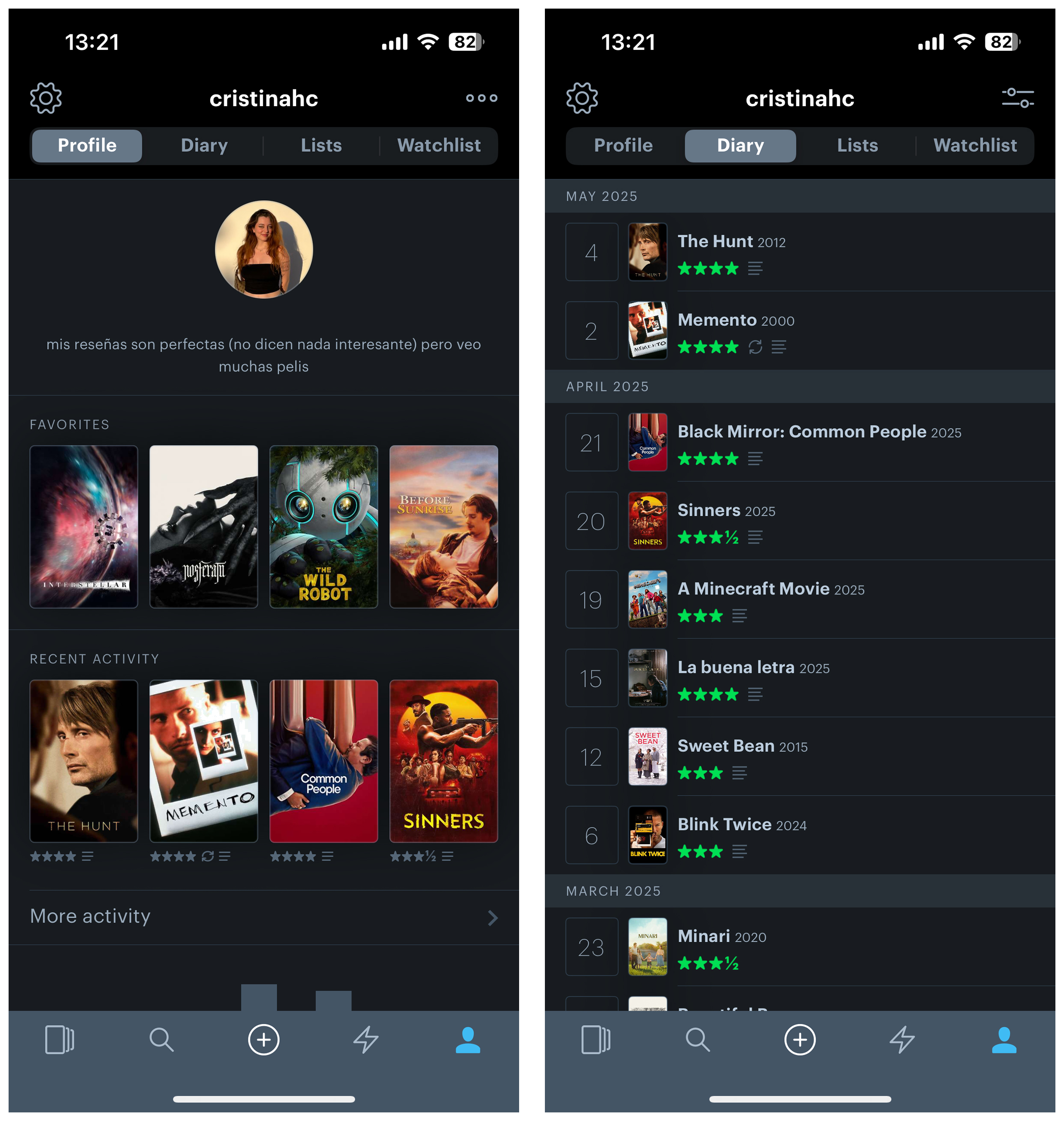 Current Letterboxd profile screen