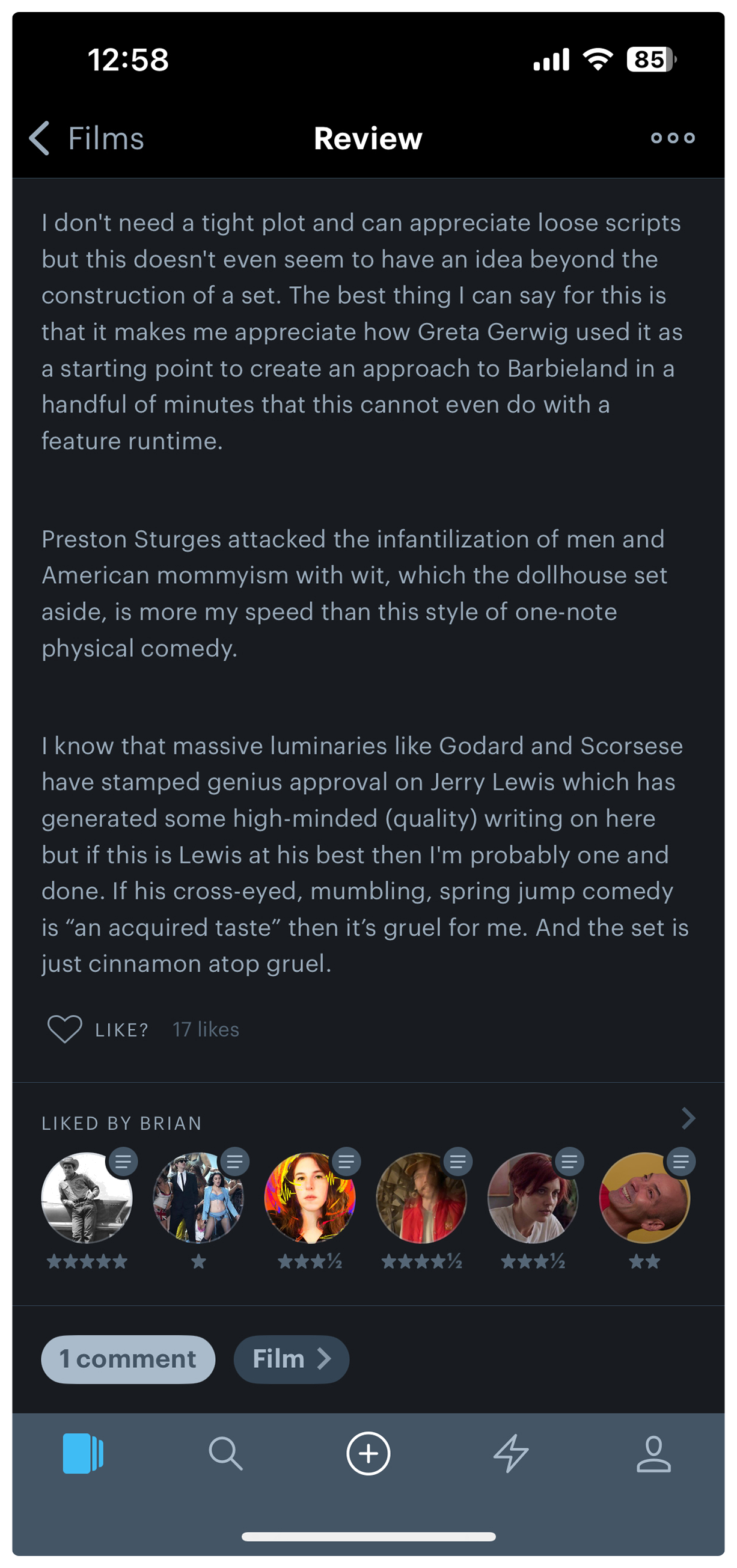 Current Letterboxd review screen