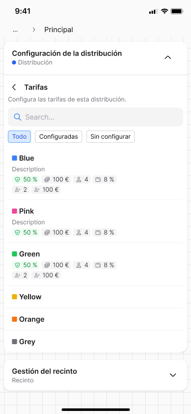 Mobile pricing tiers list with Blue, Pink, Green and other tiers showing deposit and minimum spend